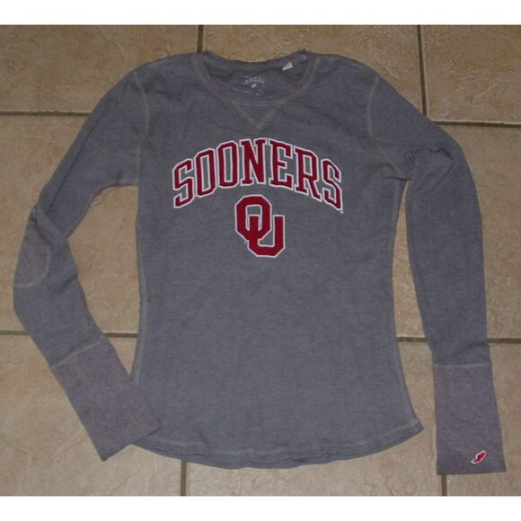 Gray Sz Medium OU OLKLAHOMA SOONERS Stretchy Waffle Knit Long Sleeve Shirt - Picture 1 of 3